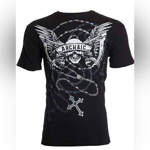 NWT Affliction Archaic Mens S/S T-Shirt HIT Hard Skull Wings Black Biker Sz L